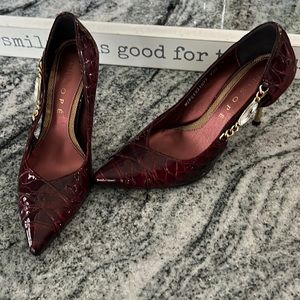 MISOPE’ like new designer croc embossed jeweled mod heel shoes Sz 6